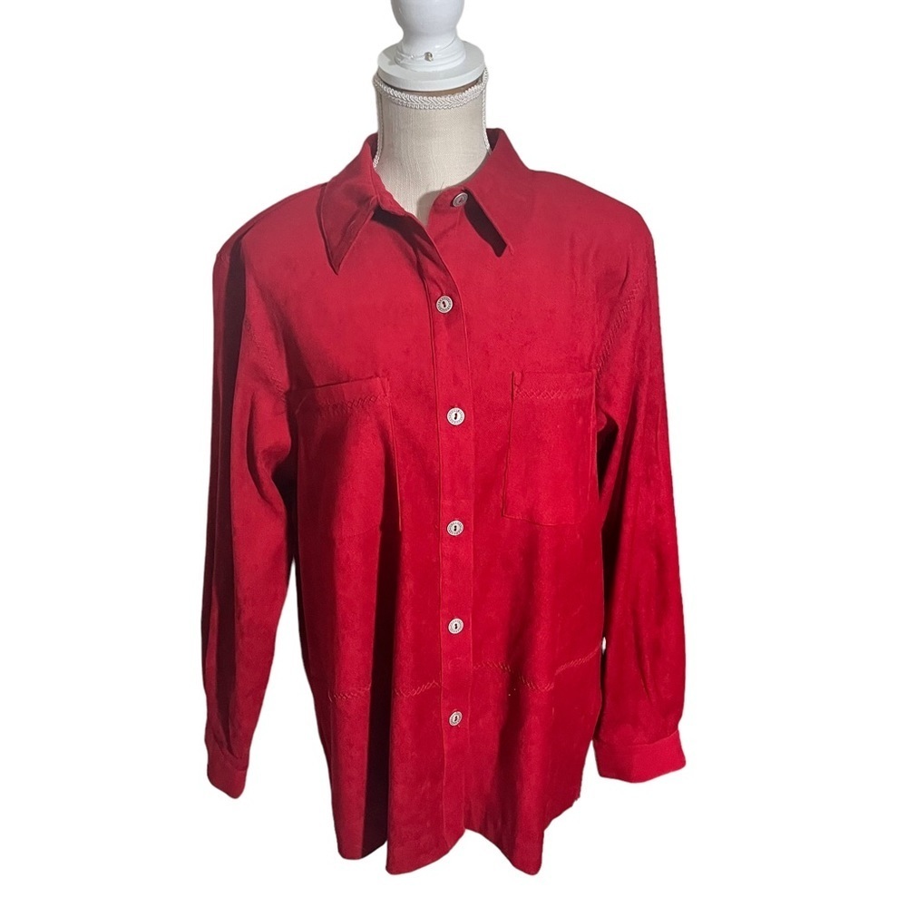 Alfred Dunner Women Crimson 6 Button Long Sleeve Shirt Jacket Shackwt Sz 12 EUC